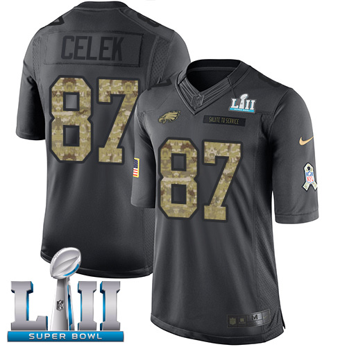 Nike Eagles #87 Brent Celek Black Super Bowl LII Men's Stitched NFL Limited 2016 Salute To Service Jersey - Click Image to Close